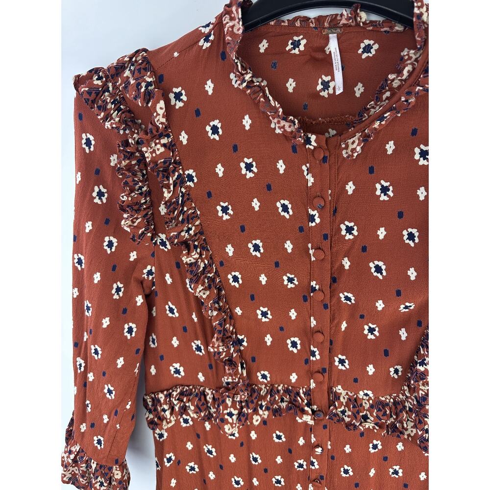 Free People Calico Skies Midi Dress Ruffle Button Boho Cottagecore Western Large - Picture 4 of 16